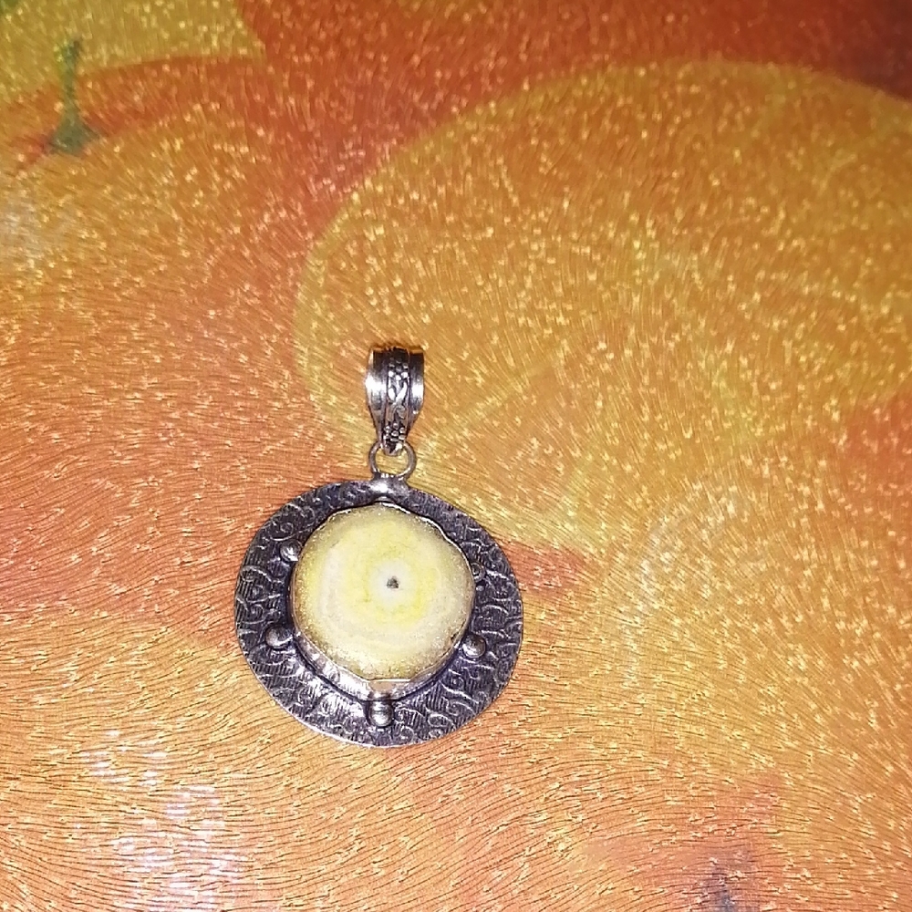 Yellow Solar Quartz Silver-Tone Round Unisex Pendant